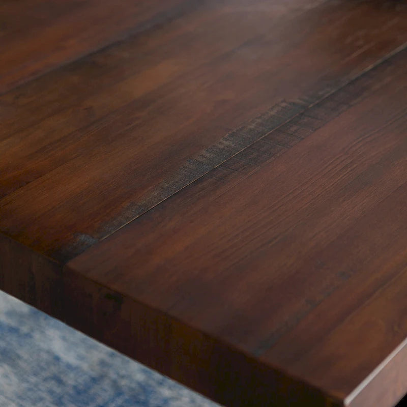 Table à manger en bois massif vieilli Gris / Acajou / Chêne rustique, style tréteau, 6 places