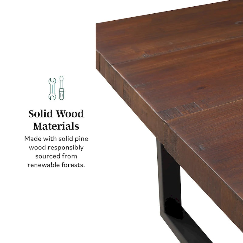 Table à manger en bois massif vieilli Gris / Acajou / Chêne rustique, style tréteau, 6 places