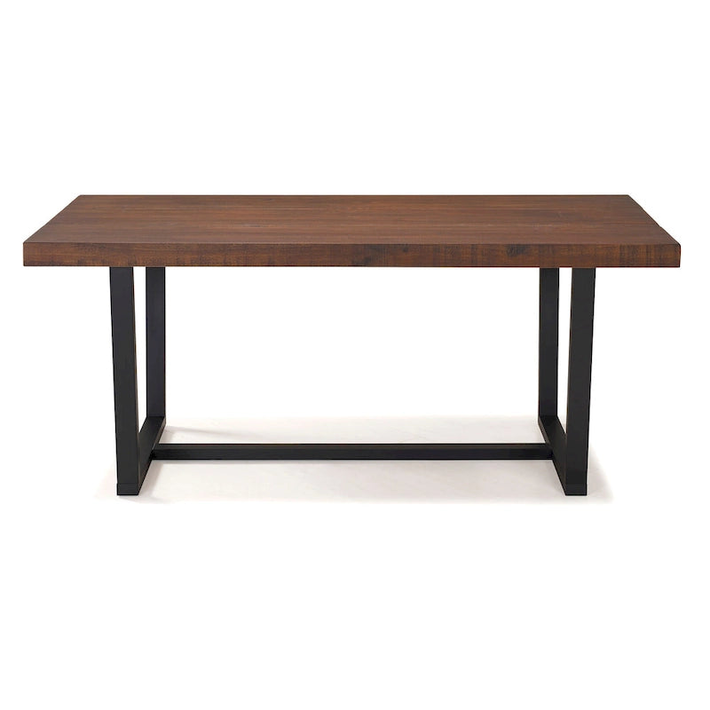 Table à manger en bois massif vieilli Gris / Acajou / Chêne rustique, style tréteau, 6 places