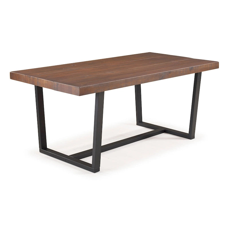 Table à manger en bois massif vieilli Gris / Acajou / Chêne rustique, style tréteau, 6 places