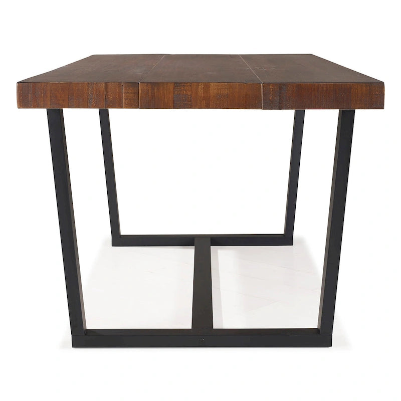 Table à manger en bois massif vieilli Gris / Acajou / Chêne rustique, style tréteau, 6 places