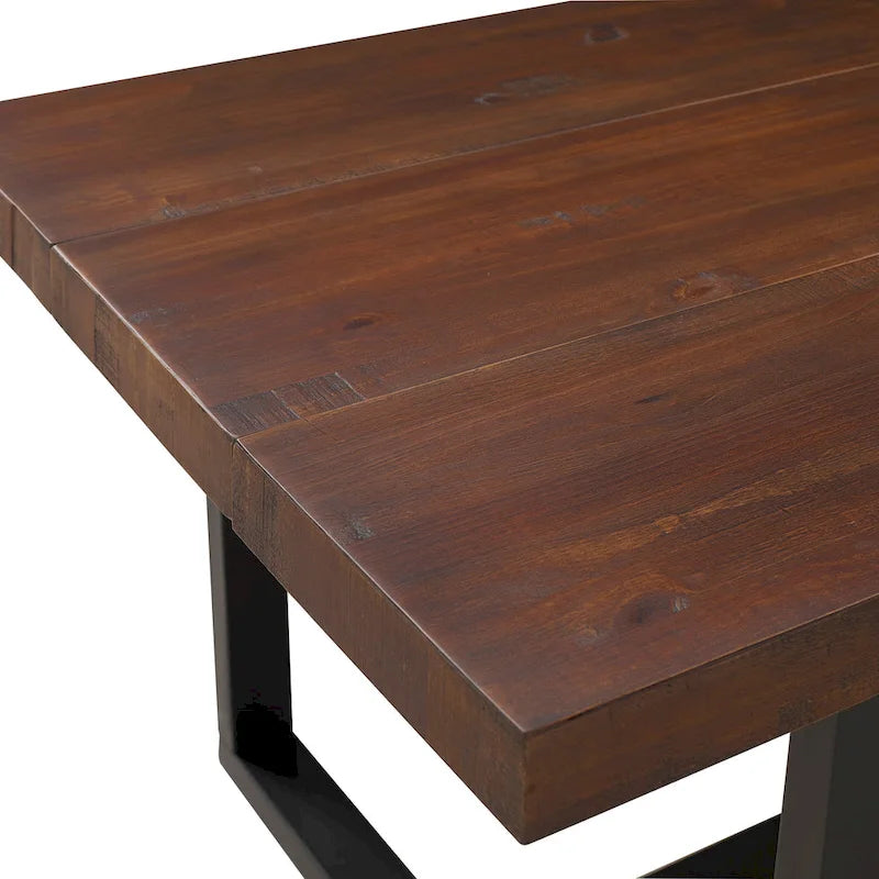 Table à manger en bois massif vieilli Gris / Acajou / Chêne rustique, style tréteau, 6 places