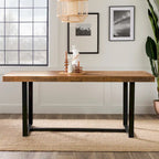 Table à manger en bois massif vieilli Gris / Acajou / Chêne rustique, style tréteau, 6 places