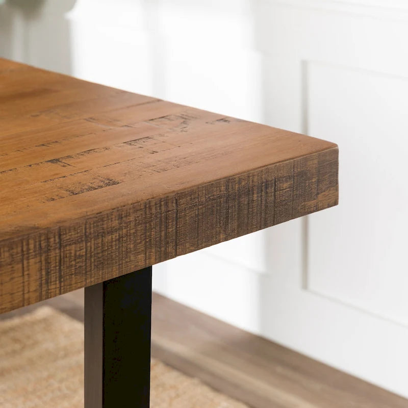 Table à manger en bois massif vieilli Gris / Acajou / Chêne rustique, style tréteau, 6 places