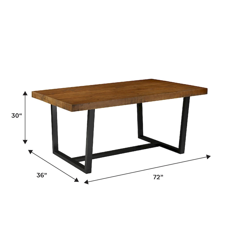 Table à manger en bois massif vieilli Gris / Acajou / Chêne rustique, style tréteau, 6 places