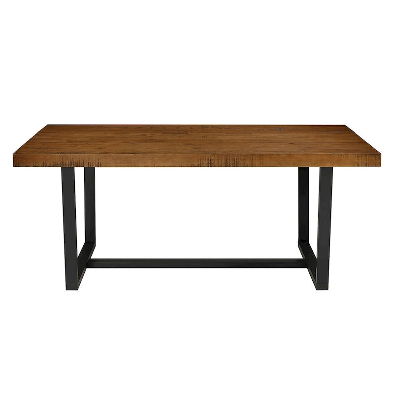 Table à manger en bois massif vieilli Gris / Acajou / Chêne rustique, style tréteau, 6 places