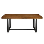 Table à manger en bois massif vieilli Gris / Acajou / Chêne rustique, style tréteau, 6 places