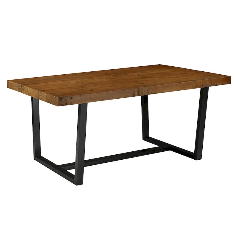 Table à manger en bois massif vieilli Gris / Acajou / Chêne rustique, style tréteau, 6 places