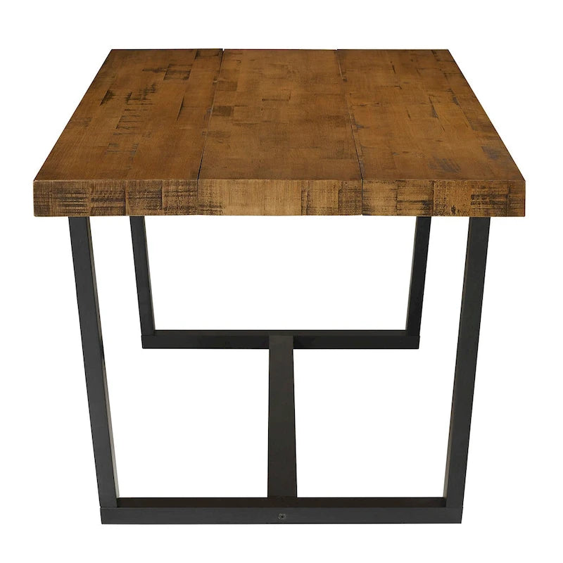 Table à manger en bois massif vieilli Gris / Acajou / Chêne rustique, style tréteau, 6 places
