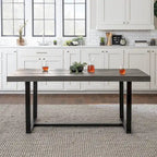 Table à manger en bois massif vieilli Gris / Acajou / Chêne rustique, style tréteau, 6 places