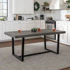 Table à manger en bois massif vieilli Gris / Acajou / Chêne rustique, style tréteau, 6 places