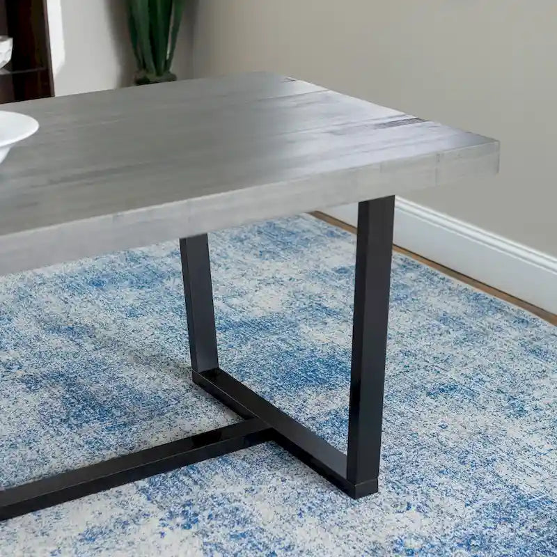 Table à manger en bois massif vieilli Gris / Acajou / Chêne rustique, style tréteau, 6 places