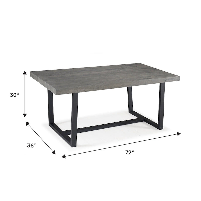 Table à manger en bois massif vieilli Gris / Acajou / Chêne rustique, style tréteau, 6 places