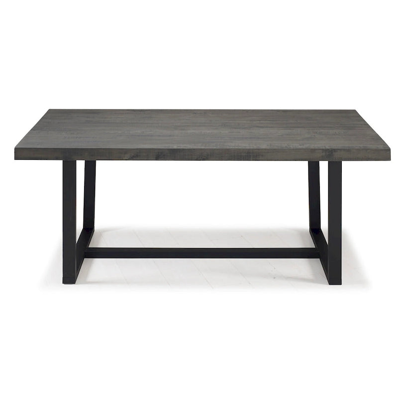 Table à manger en bois massif vieilli Gris / Acajou / Chêne rustique, style tréteau, 6 places