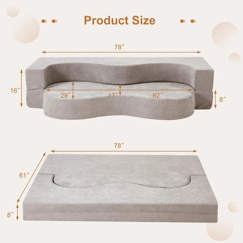 Canapé-lit pliable en mousse gris / gris clair, 2-3 personnes