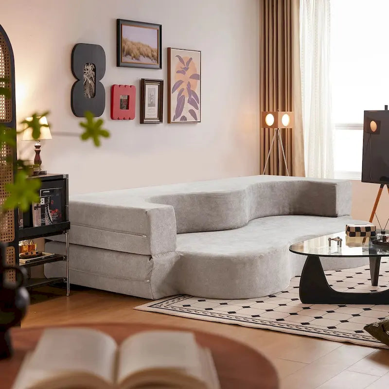 Canapé-lit pliable en mousse gris / gris clair, 2-3 personnes