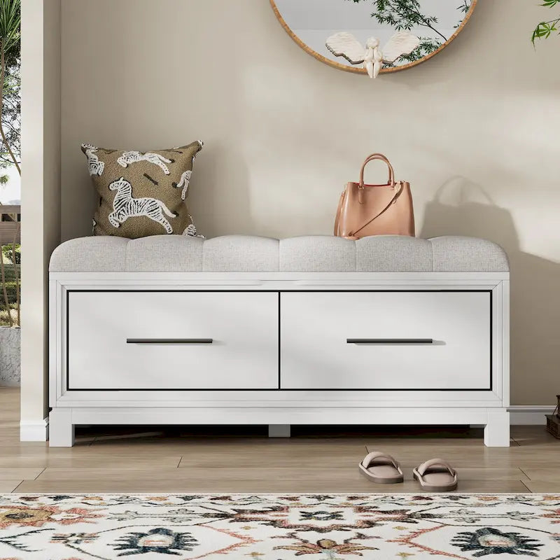 Banc de rangement relevable avec coussin, 1 personne, Expresso / Marine / Naturel / Blanc