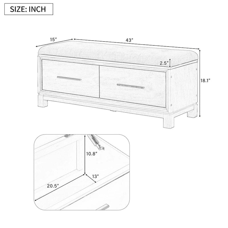 Banc de rangement relevable avec coussin, 1 personne, Expresso / Marine / Naturel / Blanc