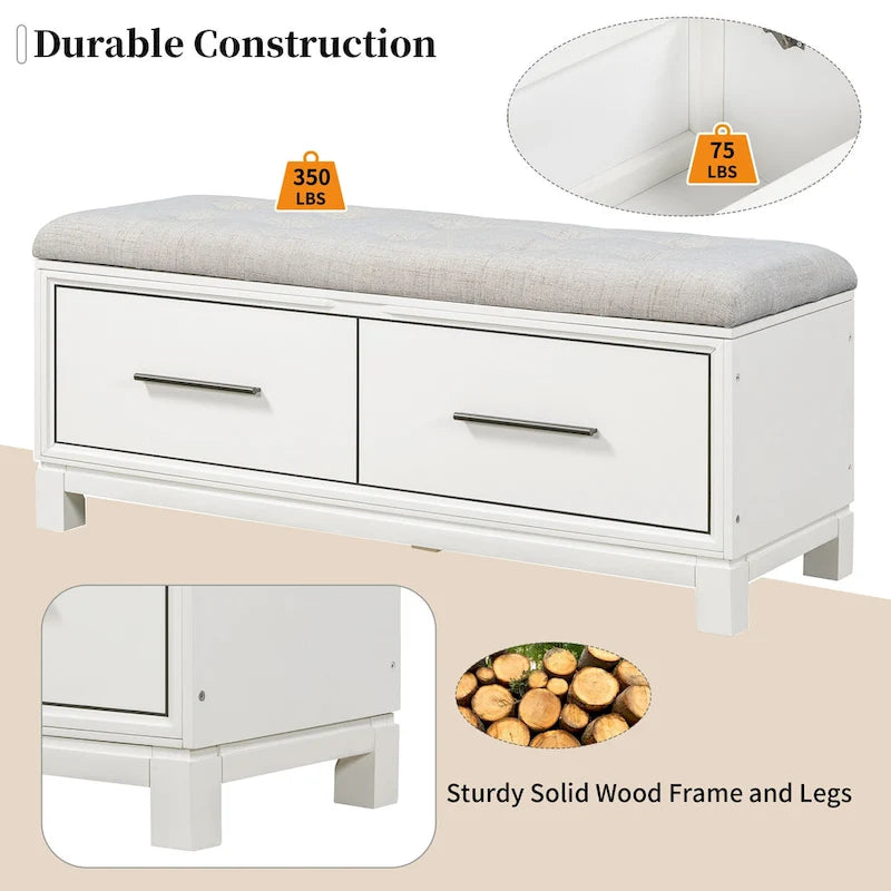 Banc de rangement relevable avec coussin, 1 personne, Expresso / Marine / Naturel / Blanc