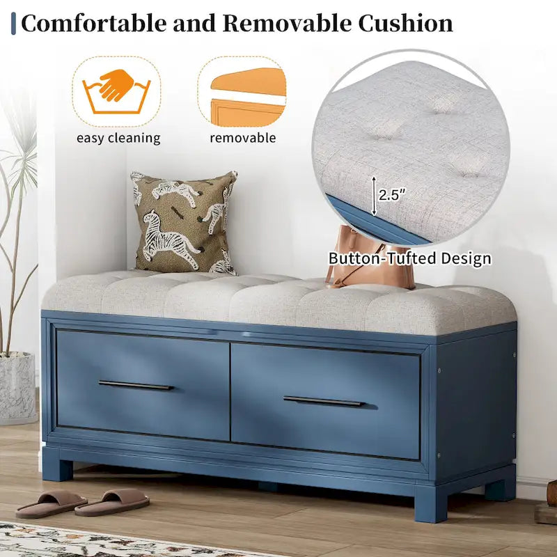 Banc de rangement relevable avec coussin, 1 personne, Expresso / Marine / Naturel / Blanc