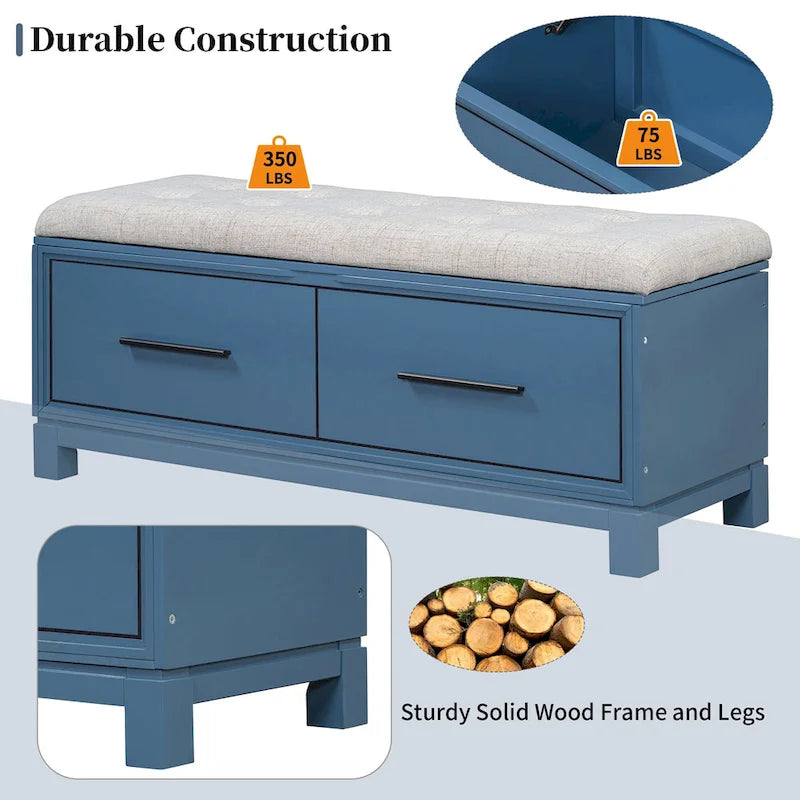 Banc de rangement relevable avec coussin, 1 personne, Expresso / Marine / Naturel / Blanc