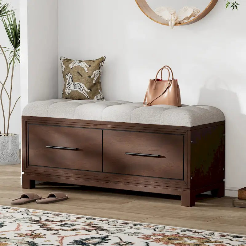 Banc de rangement relevable avec coussin, 1 personne, Expresso / Marine / Naturel / Blanc