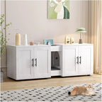 Meuble Cache-litière double blanc/noir, style armoire, pour 2 chats