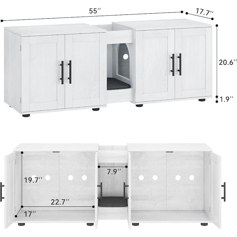 Meuble Cache-litière double blanc/noir, style armoire, pour 2 chats