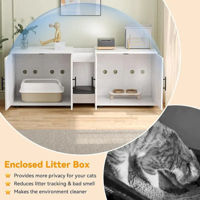 Meuble Cache-litière double blanc/noir, style armoire, pour 2 chats