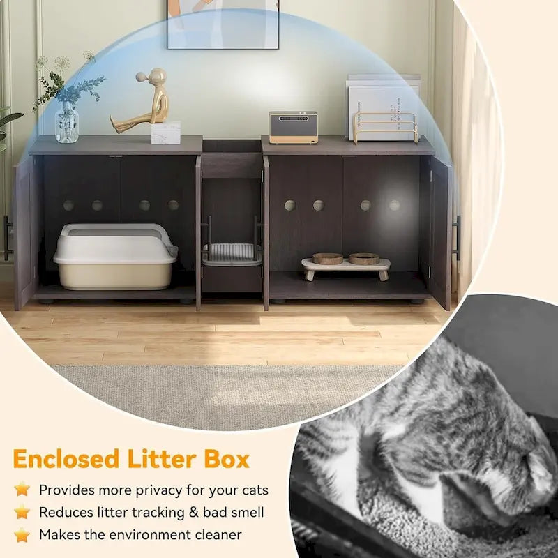 Meuble Cache-litière double blanc/noir, style armoire, pour 2 chats