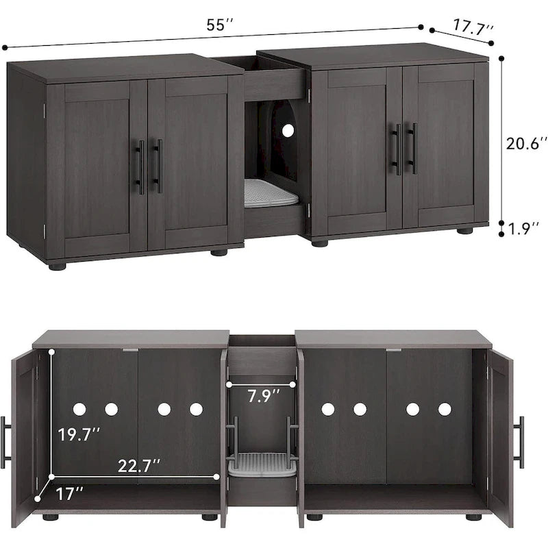 Meuble Cache-litière double blanc/noir, style armoire, pour 2 chats