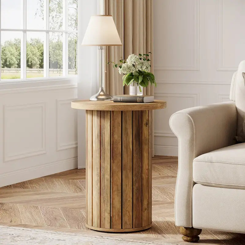 Table d'appoint ronde sur pied, marron, pour 1 personne, individuelle
