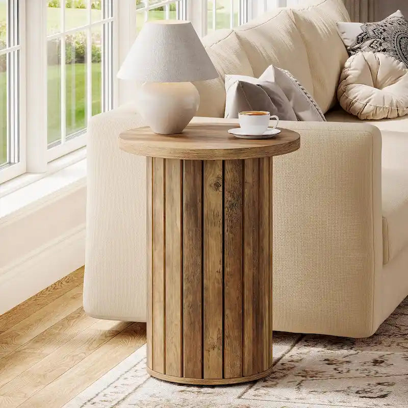 Table d'appoint ronde sur pied, marron, pour 1 personne, individuelle