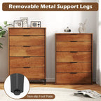 Commode marron 5 tiroirs avec pieds en métal, individuelle