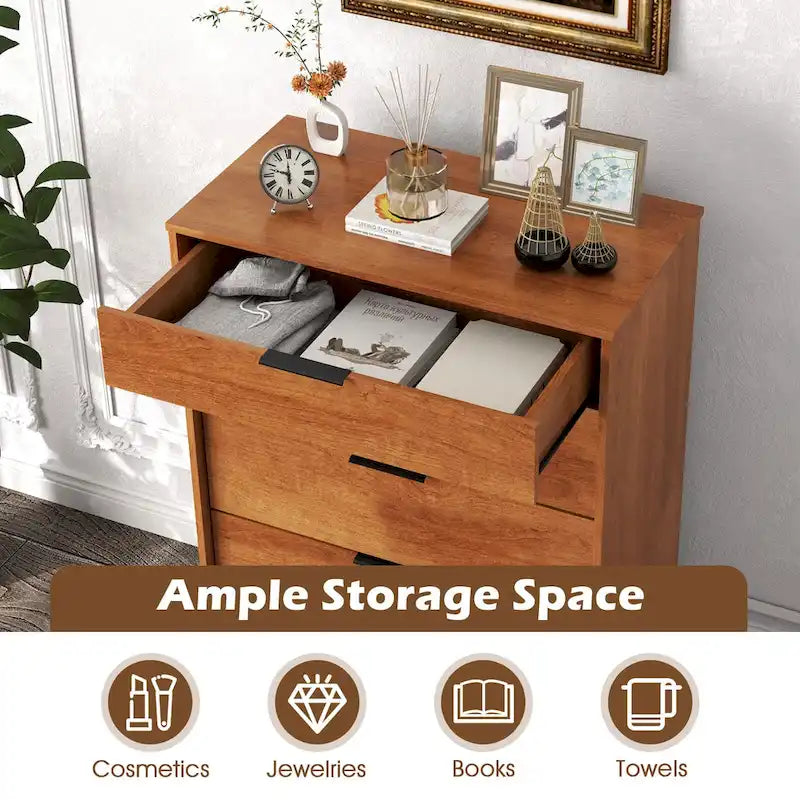 Commode marron 5 tiroirs avec pieds en métal, individuelle