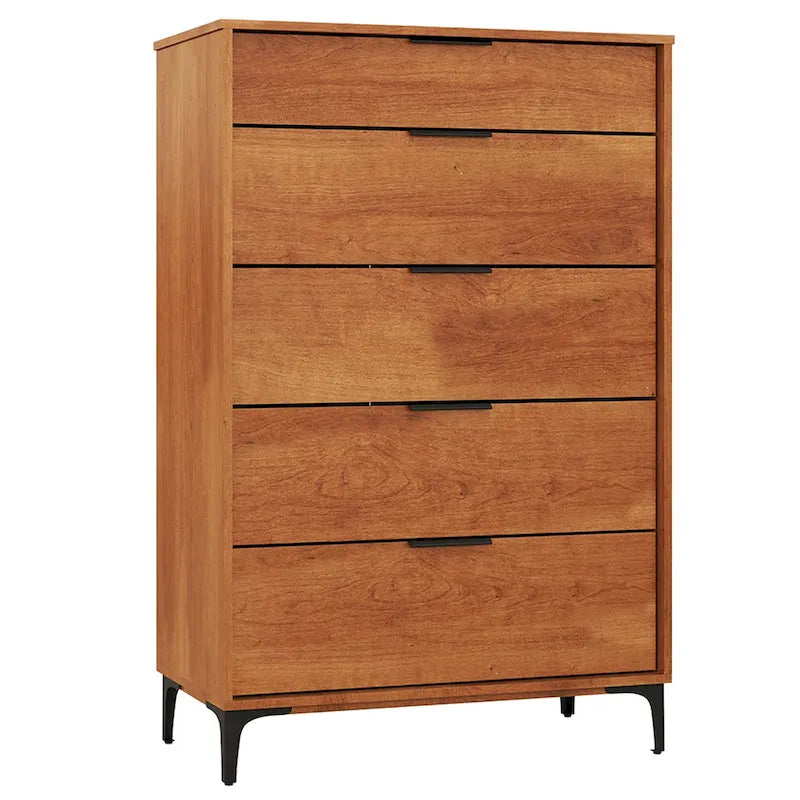 Commode marron 5 tiroirs avec pieds en métal, individuelle