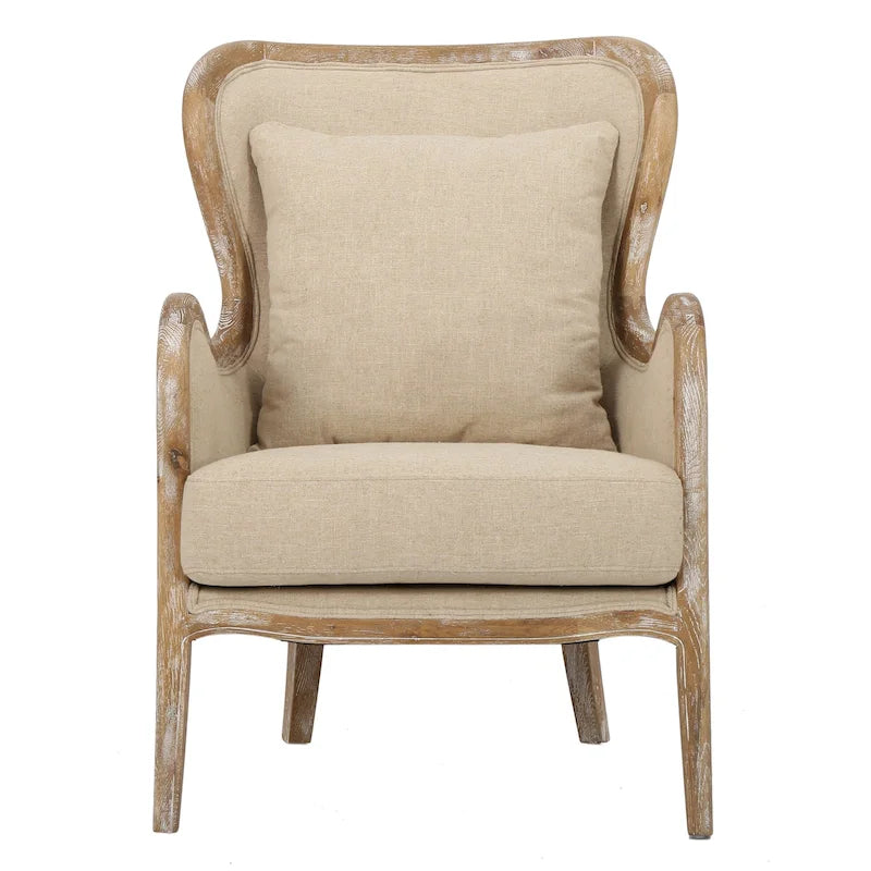 Fauteuil à oreilles en tissu beige, une place