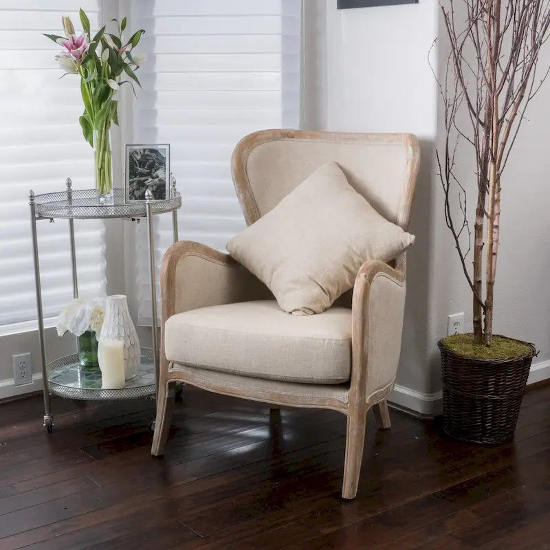 Fauteuil à oreilles en tissu beige, une place
