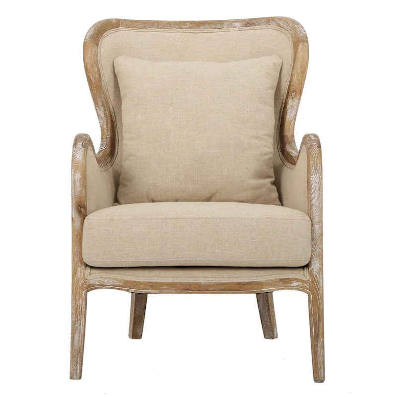 Fauteuil à oreilles en tissu beige, une place