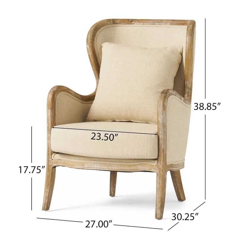 Fauteuil à oreilles en tissu beige, une place