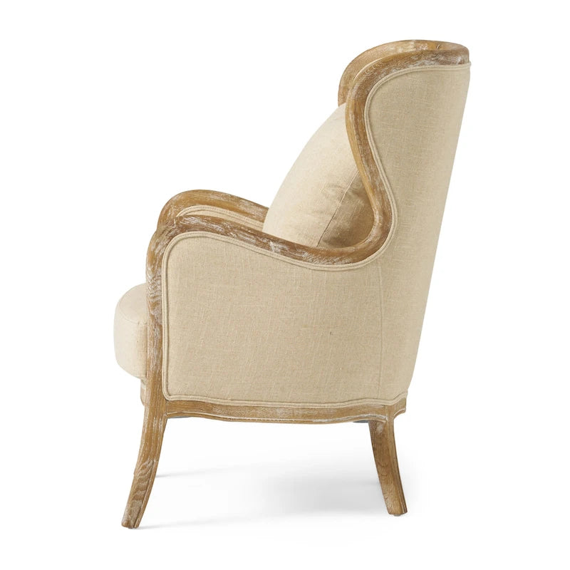 Fauteuil à oreilles en tissu beige, une place