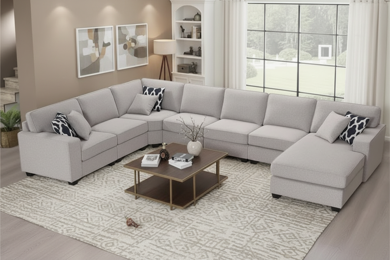 Canapé d'angle modulable réversible (Gris / Gris foncé / Anthracite / Crème), Multiplace