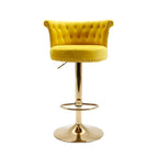 Velvet Upholstered Tufted Nailheads Swivel Adjustable Height Bar Stools With Golden Footrest(set of 2)
