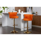 Tabourets de bar réglables pivotants capitonnés beiges / gris / orange / jaunes / bleu marine / noirs avec repose-pieds dorés, lot de 2