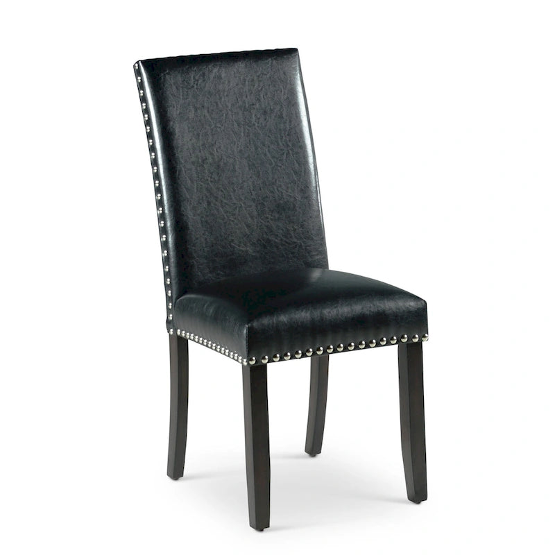 Chaise de salle à manger en similicuir noir avec clous décoratifs, lot de 2