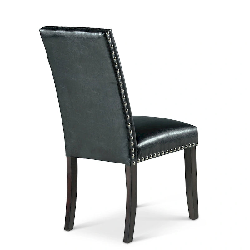 Chaise de salle à manger en similicuir noir avec clous décoratifs, lot de 2