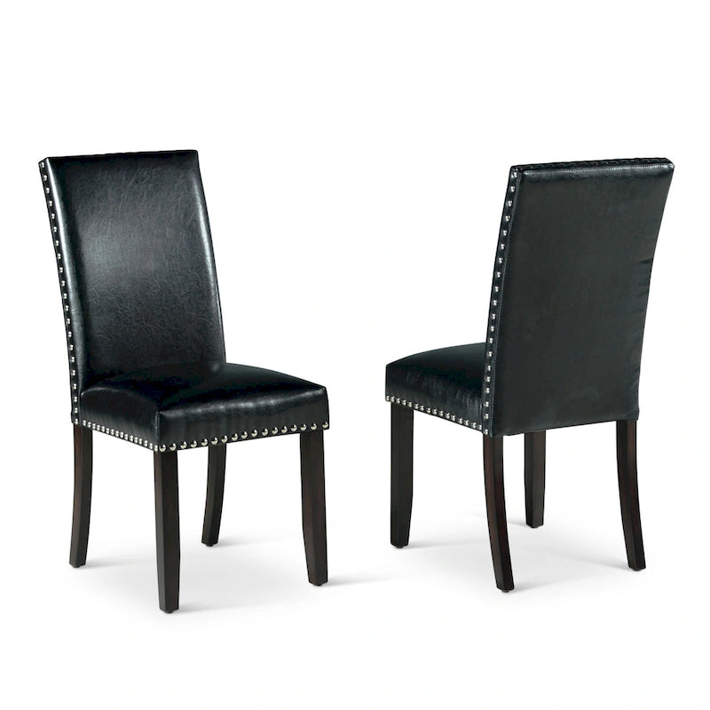 Chaise de salle à manger en similicuir noir avec clous décoratifs, lot de 2