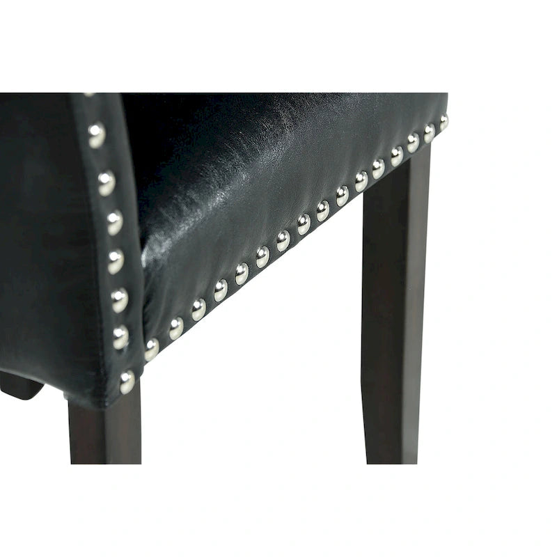 Chaise de salle à manger en similicuir noir avec clous décoratifs, lot de 2