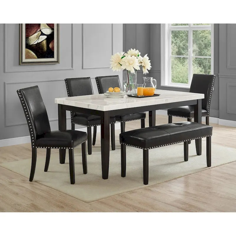 Chaise de salle à manger en similicuir noir avec clous décoratifs, lot de 2