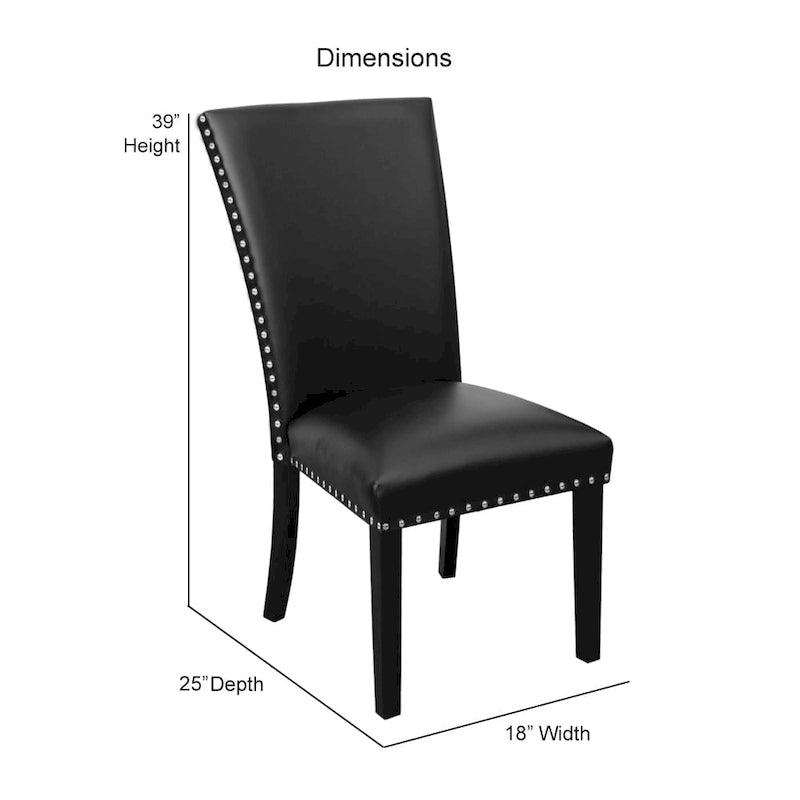 Chaise de salle à manger en similicuir noir avec clous décoratifs, lot de 2